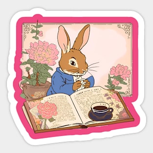 Read a Book with Coffee and Flemish Giant Rabbit Bunny Sticker